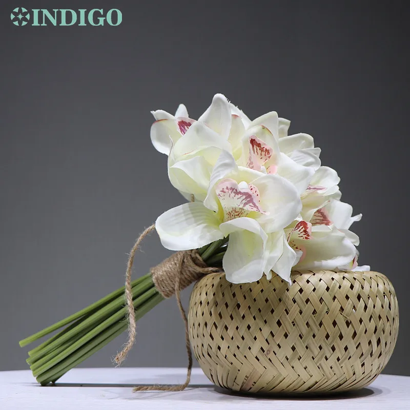 

INDIGO 21 pcs/Lot 5 Colors Cymbidium Orchids New Style Bride Banquet Real Touch Flower Wedding Party Free Shipping