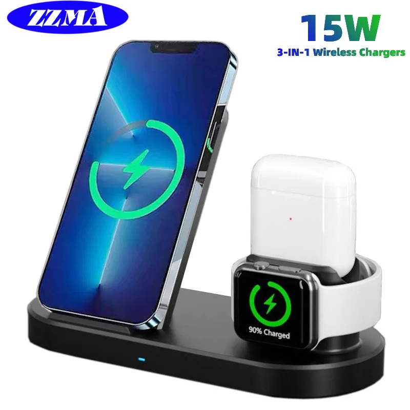 

Быстрое беспроводное зарядное устройство 15 Вт, кронштейн для iPhone 12 11 XS Max x 8 Plus, зарядные устройства для аэропортов Pro Apple Watch 6 5 4 3, Подставка дл...