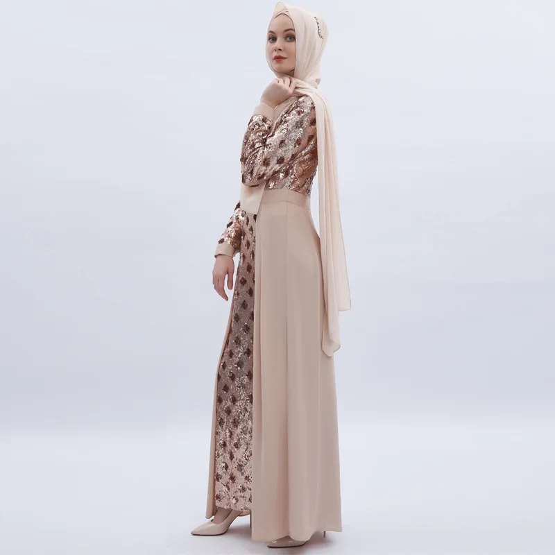 

2019 Muslim Luxury WOMEN'S Long-sleeved Skirt Dubai High Density Sequin Embroidered-Style Long Skirts