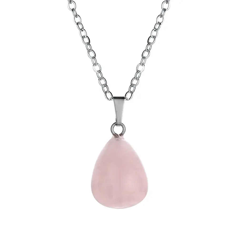 Rose Quartz ASHMITA для женщин натуральный камень капли воды кулон Круглый слеза подвески в виде Капли Ювелирные изделия ожерелье серьги для DIY изготовления - Окраска металла: Rose Quartz