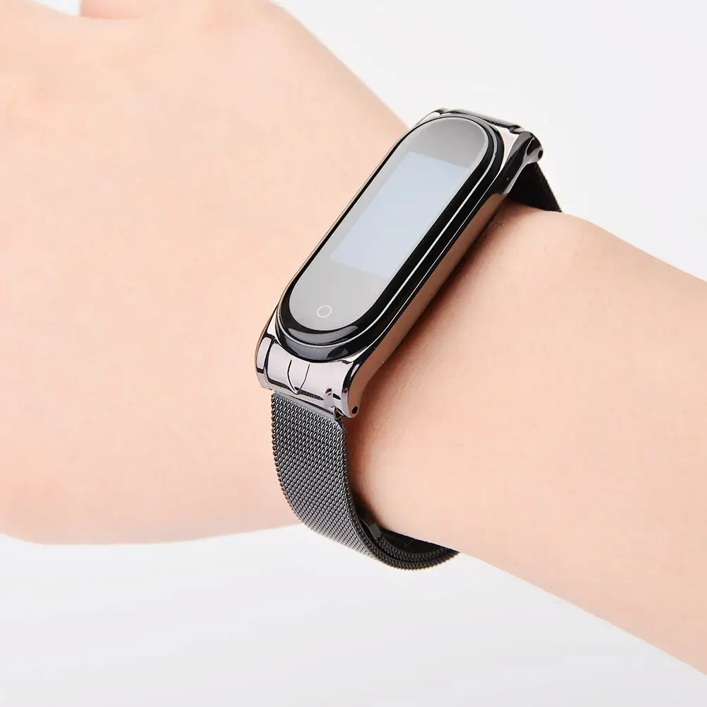 Black Браслет Mi Band 4 браслет из нержавеющей стали для Xiaomi Mi браслет 4 3 Mi4 сменный ремешок Miband 4 3 металлические браслеты Pulseira - Цвет: Black