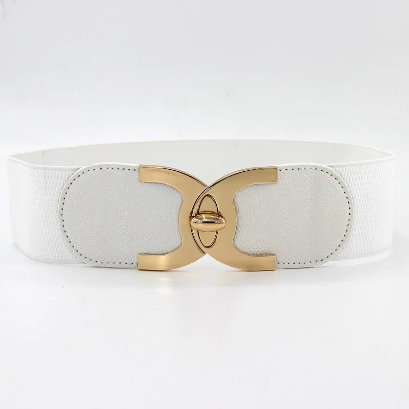 wide waist belt 65cm Female Rotating Lock Waistband Wide Elastic Belt for Women Band Belt Waist Stretch Cinch Dress Coat Clothing Decorations white waist belt Belts