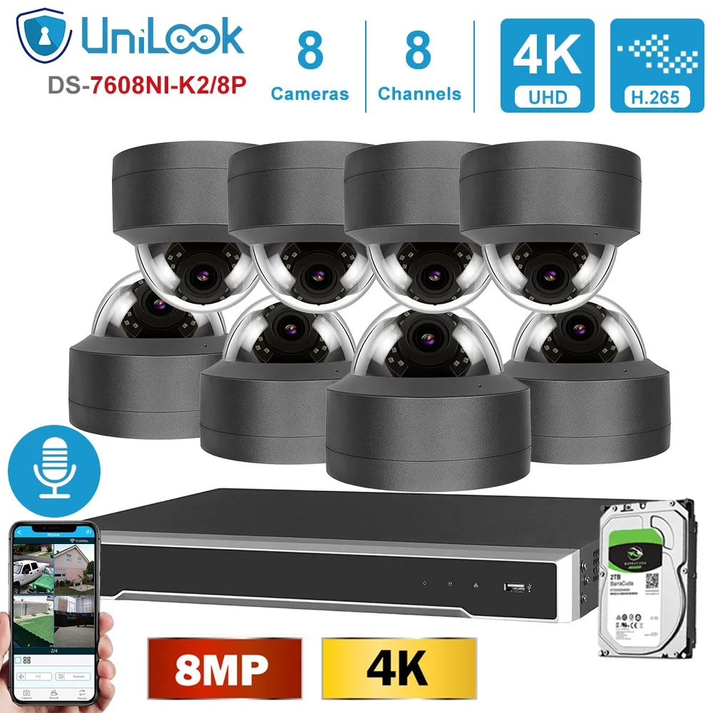 

UniLook 4K Security Systems Hikvision H.265 8CH 8MP H.265+ POE NVR Kit CCTV System IR Outdoor Audio Video 2.8mm Wide angle