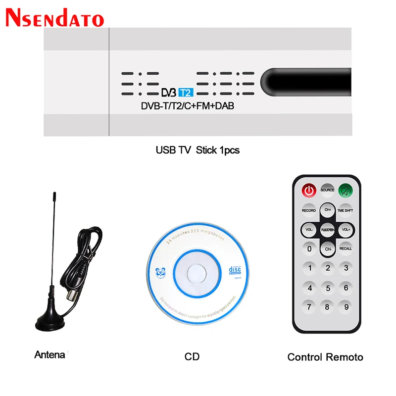 Digital Satellite DVB-T2/T DVB-C USB 2.0 TV Tuner Stick HDTV Receiver with Antenna Remote Control USB TV Dongle for Windows PC