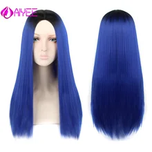 AIYEE 2" 22" часть тепла синтетический парик косплей устойчивый черный фиолетовый зеленый цвета волна блонд парик Омбре синтетический парик