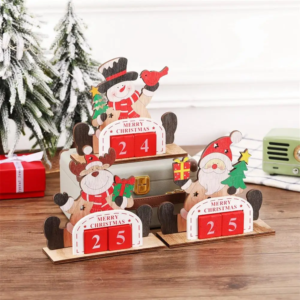 

Christmas Advent Countdown Calendar Wooden Santa Claus Snowman Reindeer Pattern With Painted Blocks Holiday Home Ornament Decor