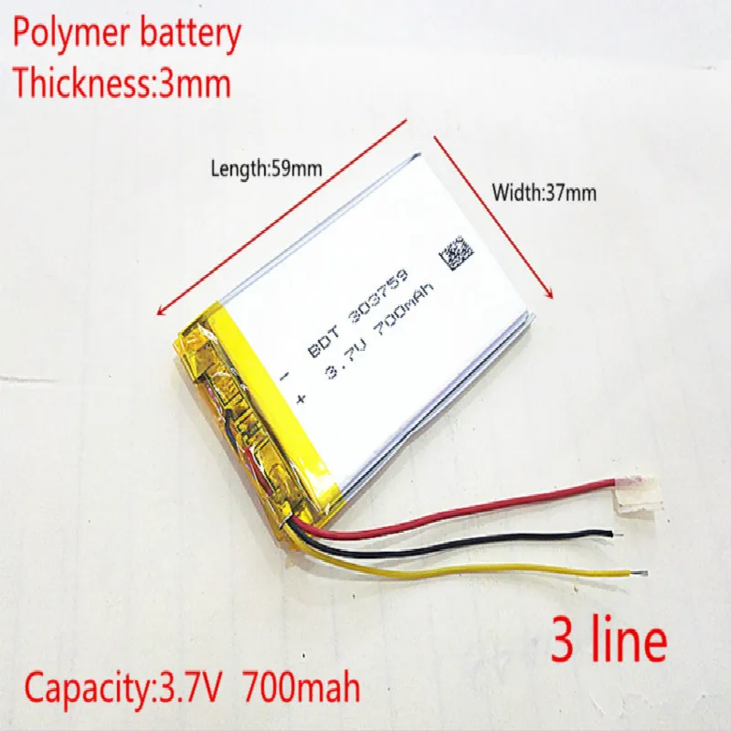 

3 line 3.7V 700mAh [303759] Polymer lithium ion / Li-ion battery for ,samrt watch,GPS,mp3,mp4,speaker