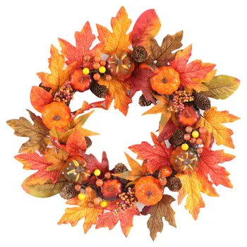 

20 Inches Fall Pumpkin Wreath Autumn Maple Leaf Harvest Thanksgiving Door Wreath For Front Door Decorative Hanging Ornament