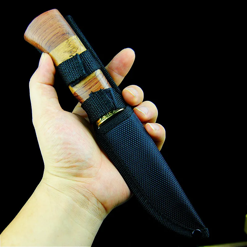 Имплицитная деревянная ручка японский уличный зеркальный легкий прямой нож наружный тактический нож охотничий острый нож для тела+ Ножны