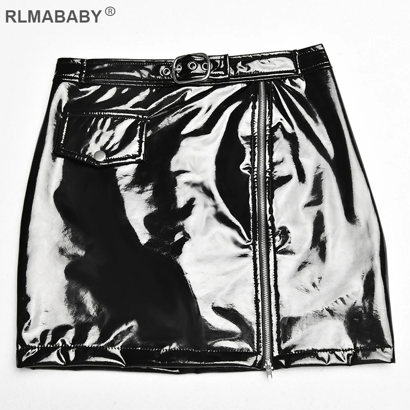 Fashion Autumn Winter PU Leather Skirts Sexy Women High Waist Skirts Slim Clubwear Zipper Skirt Casual Red Pocket Female Skirts