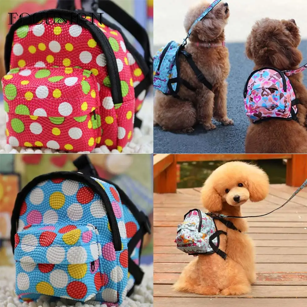 Leisure Cute Multifunction Pet Dog Puppy Cat Dot canvas Backpack Cartoon Bag Zipper design W/Lead Leash dog outdoor necessity | Дом и сад
