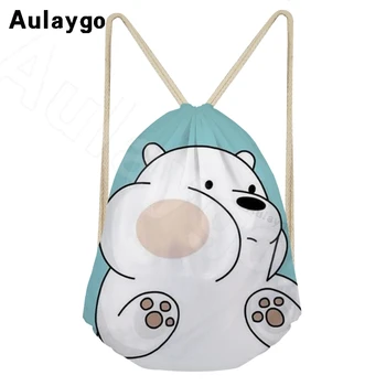 

Aulaygo Drawstring Bag Cartoon Anime Cute Three Bare Bears Pattern Backpacks For Kids Girls Casual School Outdoor Travel Bag New