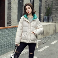 New Down Jacket Women Winter Women's Down Jacket Letter Print Solid Parkas Female Stand Collar Cotton Padded Thick Casual Coats