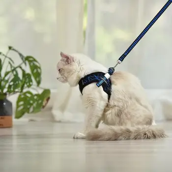 

Reflective Pet Harnesses Portable Pet Pulling Strap Cat Harness Creative Cat Chest Strap (Blue Set, Size L)