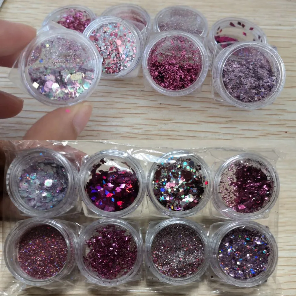 8 Jar Foil Nail Glitter Sequins Holographic Nail Art Glitter Flakes Sparkly Decorations for Acrylic Nail Design, DIY, Craft