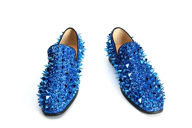 as picture Роскошный бренд Chentel Кожа Bling Синий Зеленый шипованные мужские повседневные туфли обувь для вечеринок мужские высококачественные туфли на плоской подошве Tenis Masculino - Цвет: as picture