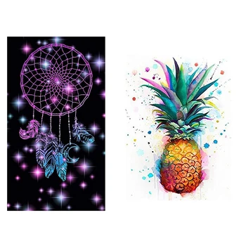 

2 Set Diy 5D Diamond Painting Kit Diamond Rhinestone Embroidery Kit - Pineapple & Wind Chime