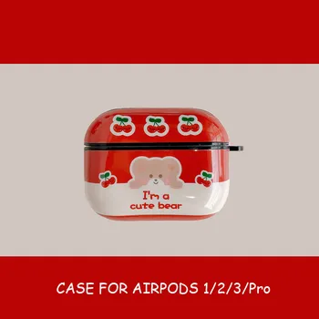 

Red cherry bear earphone charging case for apple airpods wireless bluetooth headset pouch cover air pod silicone soft skin cover