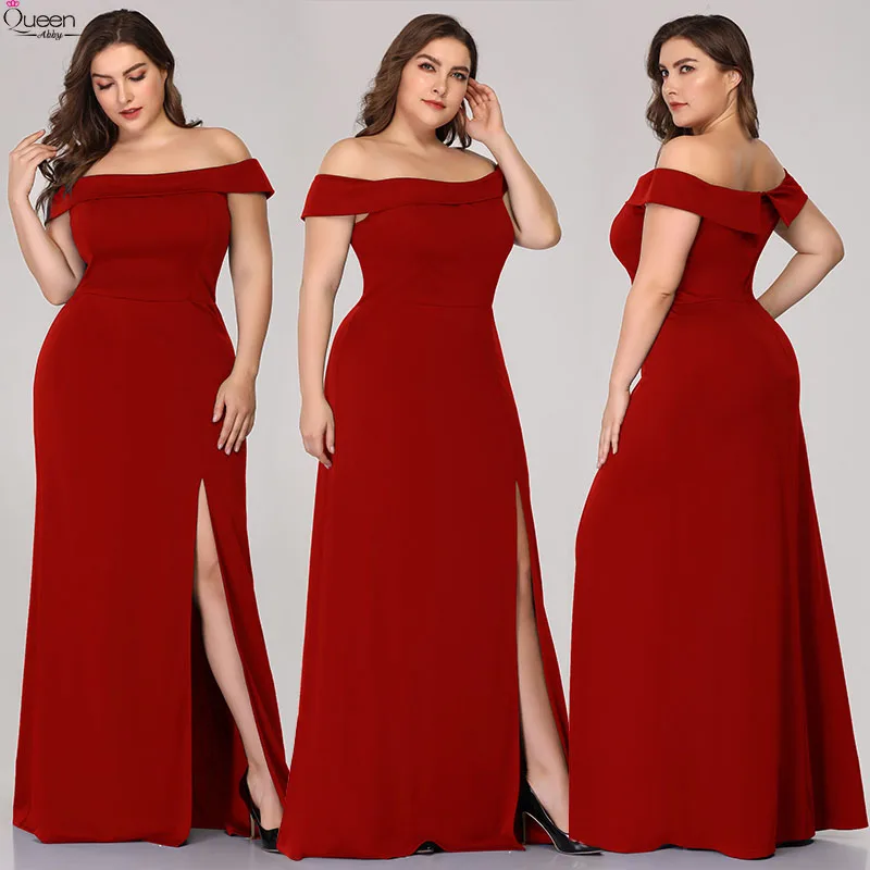 

Plus Size Evening Dresses With Split Front Long Queen Abby Off The Shoulder Sheath Women Column Formal Elegant Party Dresses