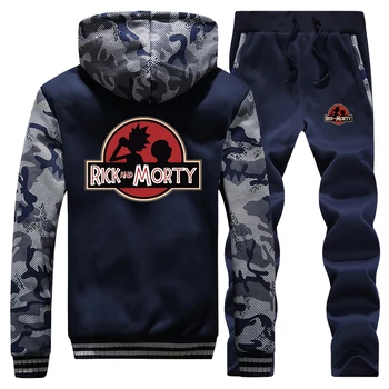 

Camouflage Hoodies Mens Hip Hop Sweatshirt 2020 Winter Tracksuit Anime Rick And Morty Sportswear Warm Men Jacket+Pant 2pcs Sets