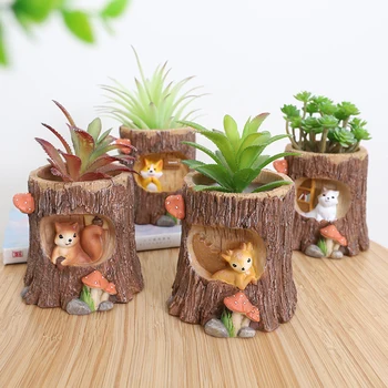 

Mini Animal Resin Hanging Basket Micro Landscape Tree Hole Swing Succulent Flower Pot DIY Desktop Potted Personality Decoration
