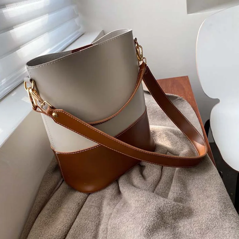 

Fashion Hit Color Bucket Bag Women Panelled High Capacity Shoulder Bags Female Large Crossbody Bags For Women Pu Leather Handbag