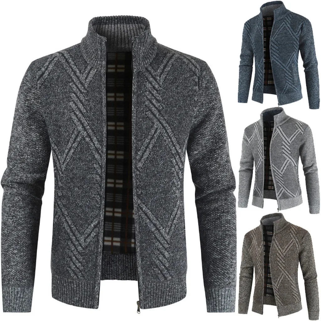Feitong, зимний свитер, пальто для мужчин, повседневный Модный Кардиган со стоячим воротником, мужской свитер, серая куртка, homme