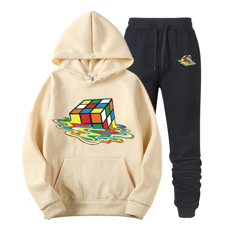 

Color Rubik's Cube Hoodie Sweatshirt Men/Women New Fashion Hoodies Sweatshirts+Sweatpants Suits 2019 Autumn Winter Warm Fleece H