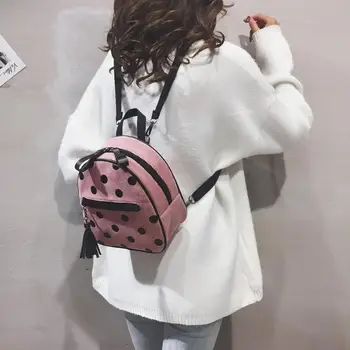 

Fashion Polka Dot Backpack Women Corduroy Knapsack Girls Casual Tassel Bag Cute Mini Women's Shoulder School Bags Bolsas Mochila