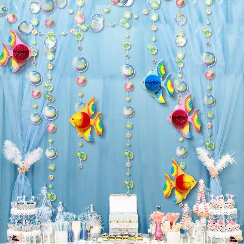 Ocean Themed Party Hanging Transparent Rainbow Color Bubble Garlands 3D  Fish for The Mermaid Under the Sea Birthday Decorations