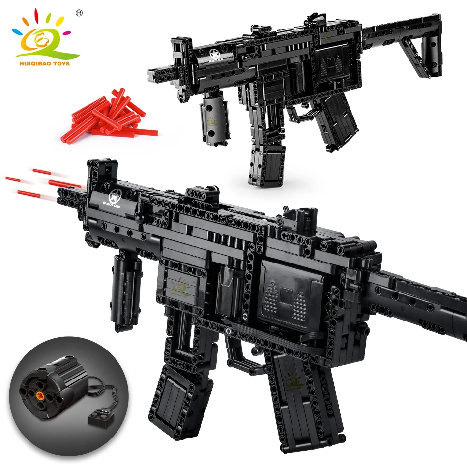 Hot Sale Products! HUIQIBAO 783+PCS MP5 Technical Model Signal Gun Building Blocks Set DIY Shooting Game Electric Bricks City Toys For Children