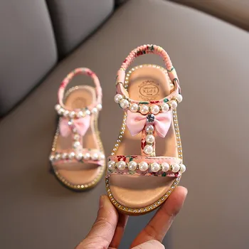 

Kids Shoes For Girls New Summer Sandals Children Pearl Beading wedges beach Sandals Enfants School Flat Shoe For Baby EU 21-30