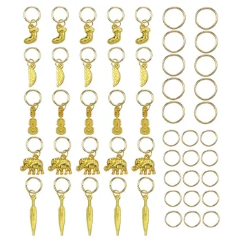 

50 Pcs/set Gold Metal Hair Rings Braid Dreadlocks Beads Sock Elephant Watermelon Ring Accessories Diy Clips for Hair Extension