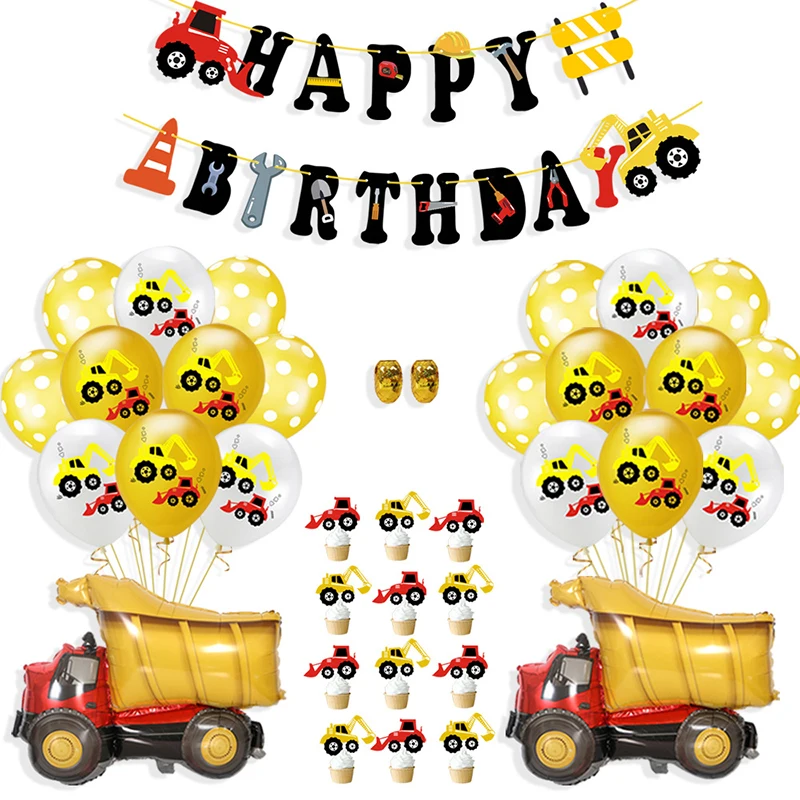 

12inch Construction Car Excavator Theme Latex Balloon Confetti Balloon Foil balloon Engineering Car Birthday Party Decoration