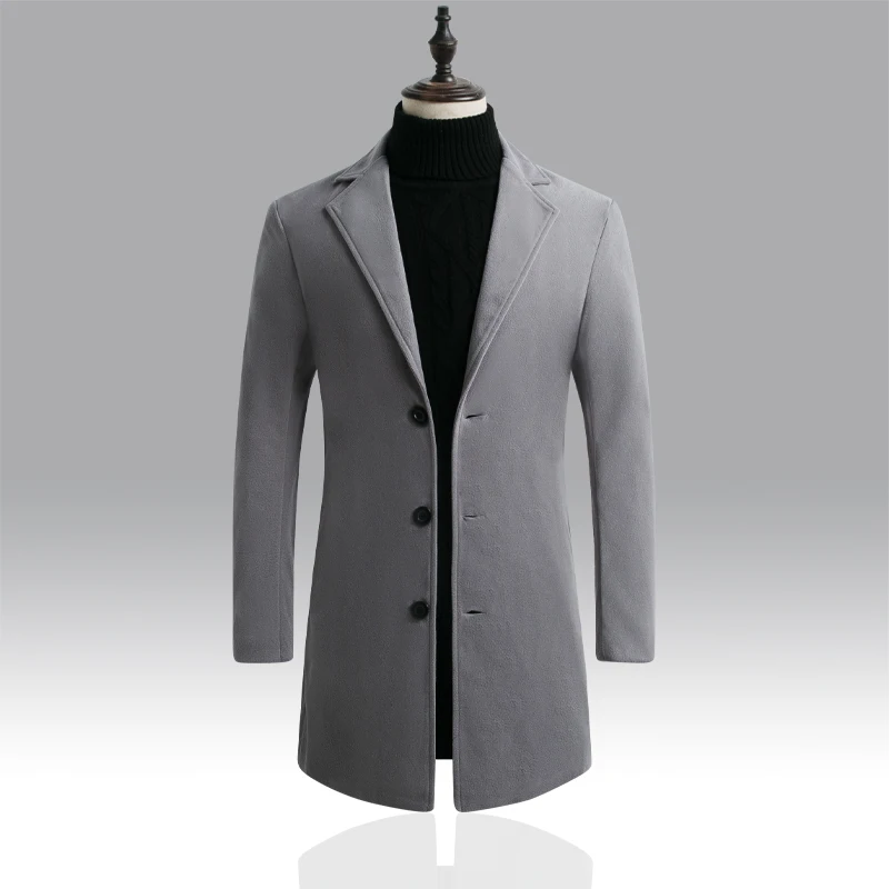 Новые мужские модные бутиковые шерстяные однотонные деловые повседневные шерстяные пылезащитные пальто/мужские качественные тонкие пальто для отдыха - Цвет: Light grey