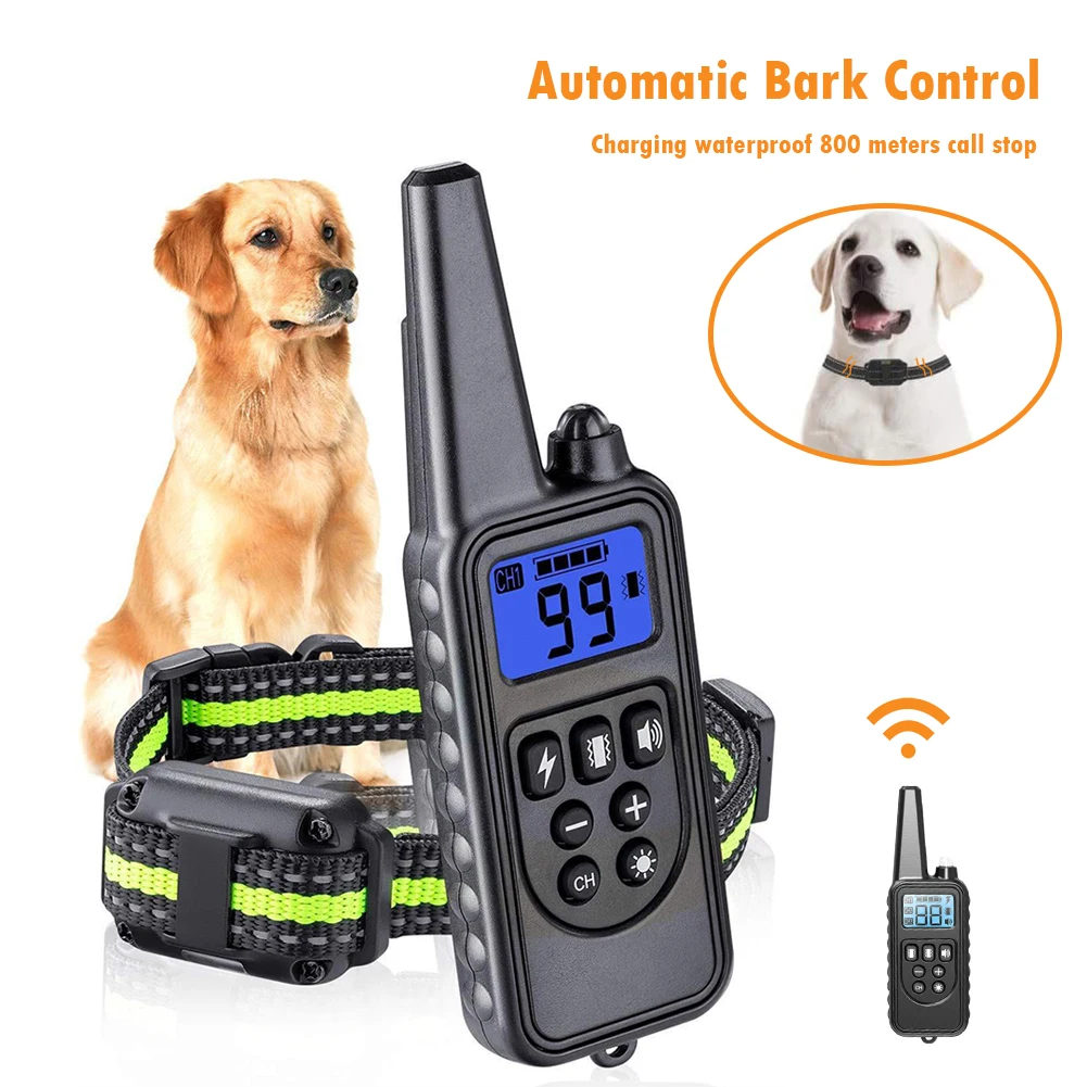 

800m Waterproof Rechargeable Remote Control Pet Dog 3 Modes Trainer Collar Bark Stopping Device with Hanging Rope Belt