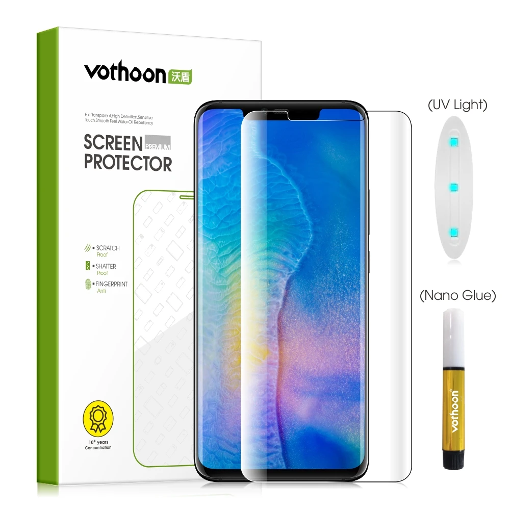 Vothoon UV закаленное стекло для Huawei Mate 20 Pro 3D полное изогнутое защитное