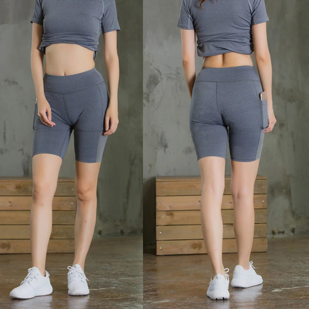 Women Breathable Quick Dry Exercise Sweatproof Elastic Fitness Fashion Running Shorts Side Pocket Gym Compression Cycling Yoga