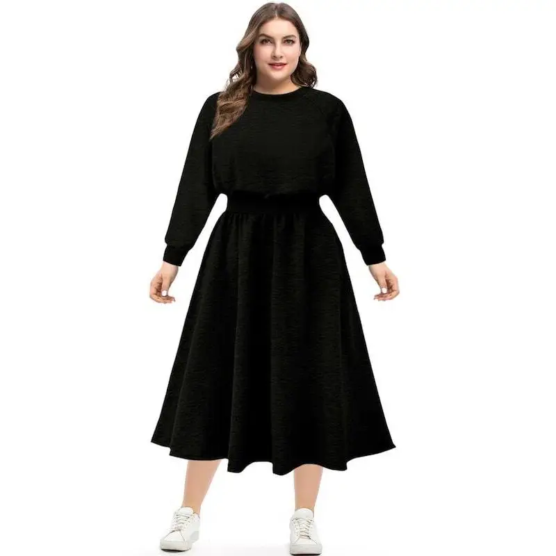 3XL 4XL осень-зима для женщин; Большие размеры платье с длинными рукавами и Повседневное свободное платье женский серый сплошной купальник, большие и маленькие Размеры длинные платья на каждый день