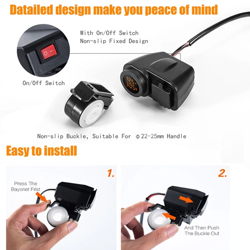 12V светодиодный зарядное usb-устройство для мотоцикла цифровой вольтметр-термометр высокое Температура упорная воды с защитой от пыли
