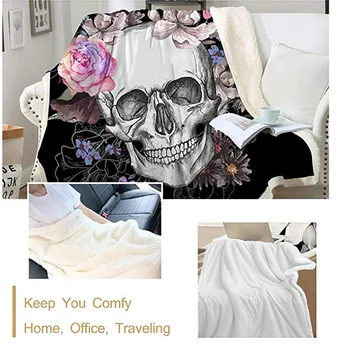 

BeddingOutlet Sugar Skull Blanket for Adults Microfiber Floral Plush Sherpa Throw Blanket on Sofa Gothic Bedding