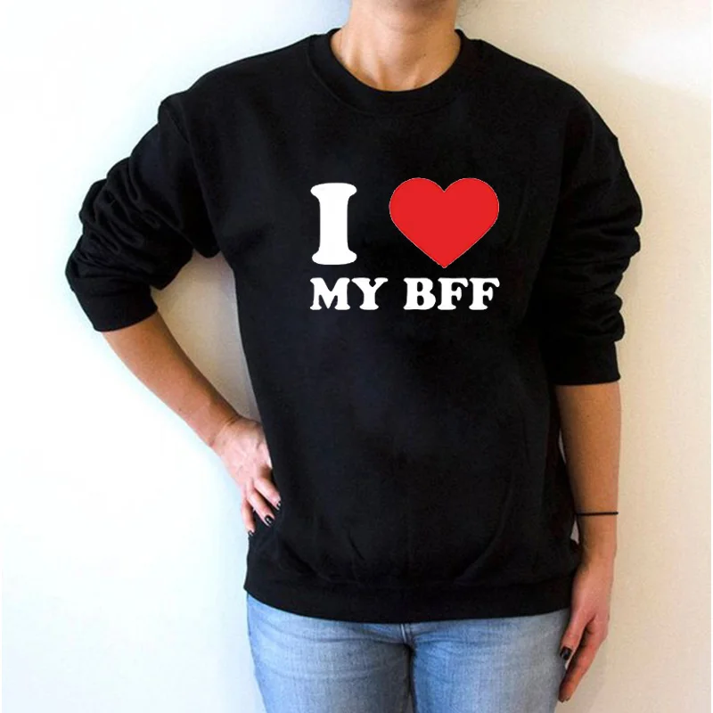 Свитшот унисекс флисовый свободного кроя с надписью I Love My Bff|Толстовки и
