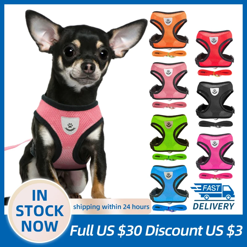 Vest Walking Lead Leash Cat Dog Adjustable Harness Puppy Dogs Collar Soft Breathable Polyester Mesh For Small Medium Pet | Дом и сад