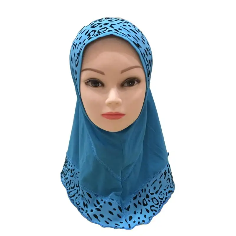 Детский хиджаб для девочки мусульманский леопардовый платок цельный Амира исламский арабский тюрбан шапочка для молитвы полное покрытие Рамадан - Цвет: Blue