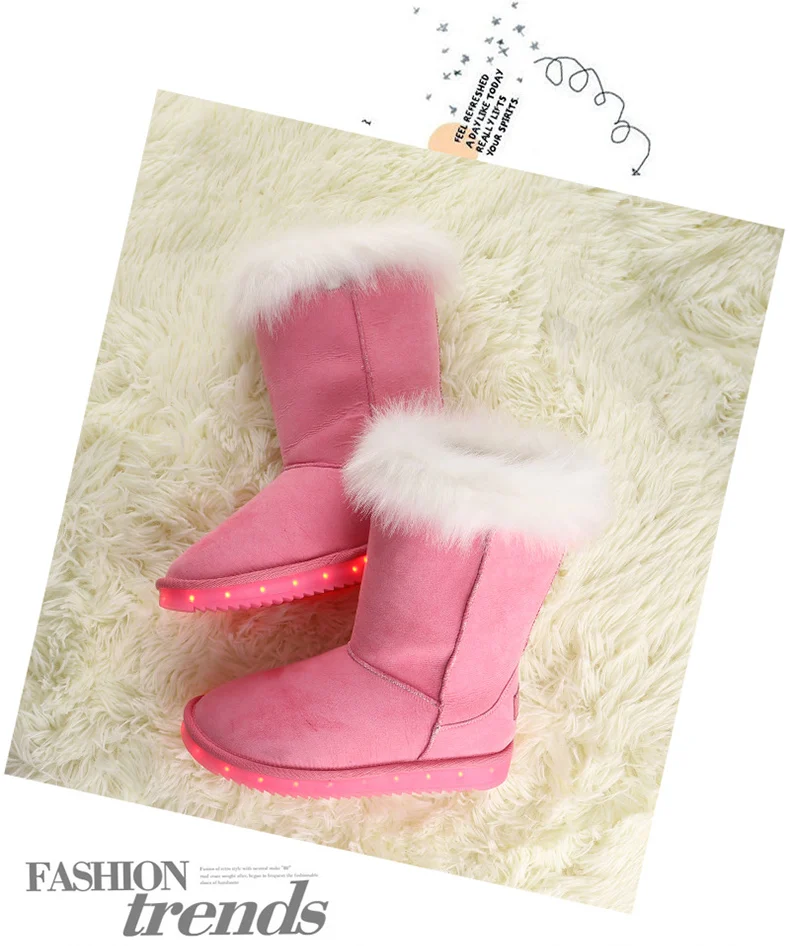 JawayKids/ г. Зимние ботинки для мальчиков, девочек и женщин, зарядка от USB, светодиодный свет, обувь теплые меховые высокие детские зимние ботинки