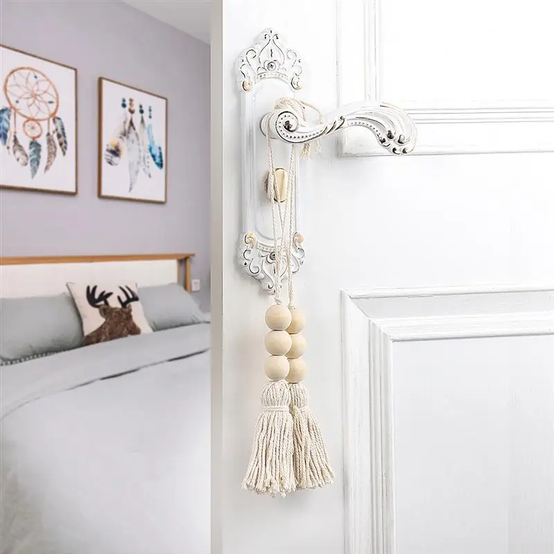 Set Di 4 Nappine Decorative In Legno E Cotone - Per Maniglie, Armadi, Zaini - Stile Bohémien - Foto 13