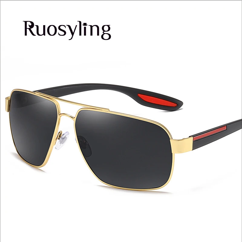 Gold Grey Ruosyling мужские поляризованные солнцезащитные очки TR90 сверхлегкие гибкие эластичные очки квадратная оправа 1,1 TAC линзы матовые черные солнцезащитные очки - Цвет линз: Gold Grey