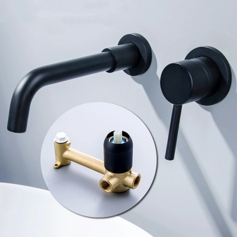  Modern Brass Wall Basin Mixer Tap Bathroom Kitchen Sink Faucet Swivel Spout Bath With Single Lever  - 4000496139635