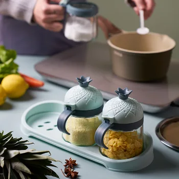 

Glass Seasoning Box Kitchen Seasoning Bottle Can Combination Set Household Salt Can Spice Jar