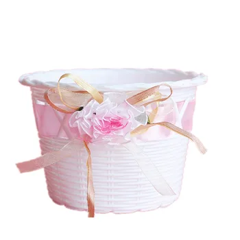 

Household Silk Flower Baskets Plastic Woven Storage Basket Pot Garden Flower Vase White Wicker Basket Home Wedding Decoration